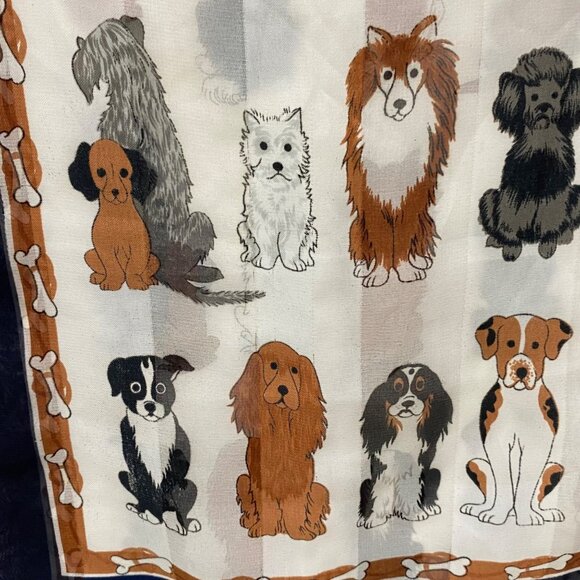 DogThemed Vintage Scarf With Cartoon Illustrations Of Various Breeds Bone Border - Picture 2 of 4